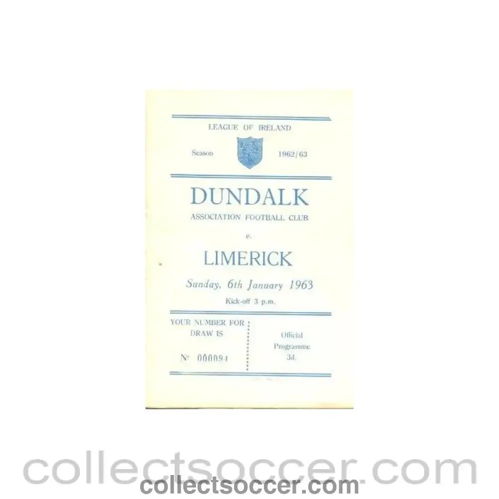 1963 - Dundalk v Limerick official programme 06/01/1963 - Collect Soccer