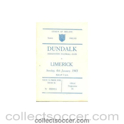 1963 - Dundalk v Limerick official programme 06/01/1963 - Collect Soccer