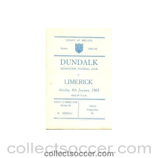 1963 - Dundalk v Limerick official programme 06/01/1963 - Collect Soccer
