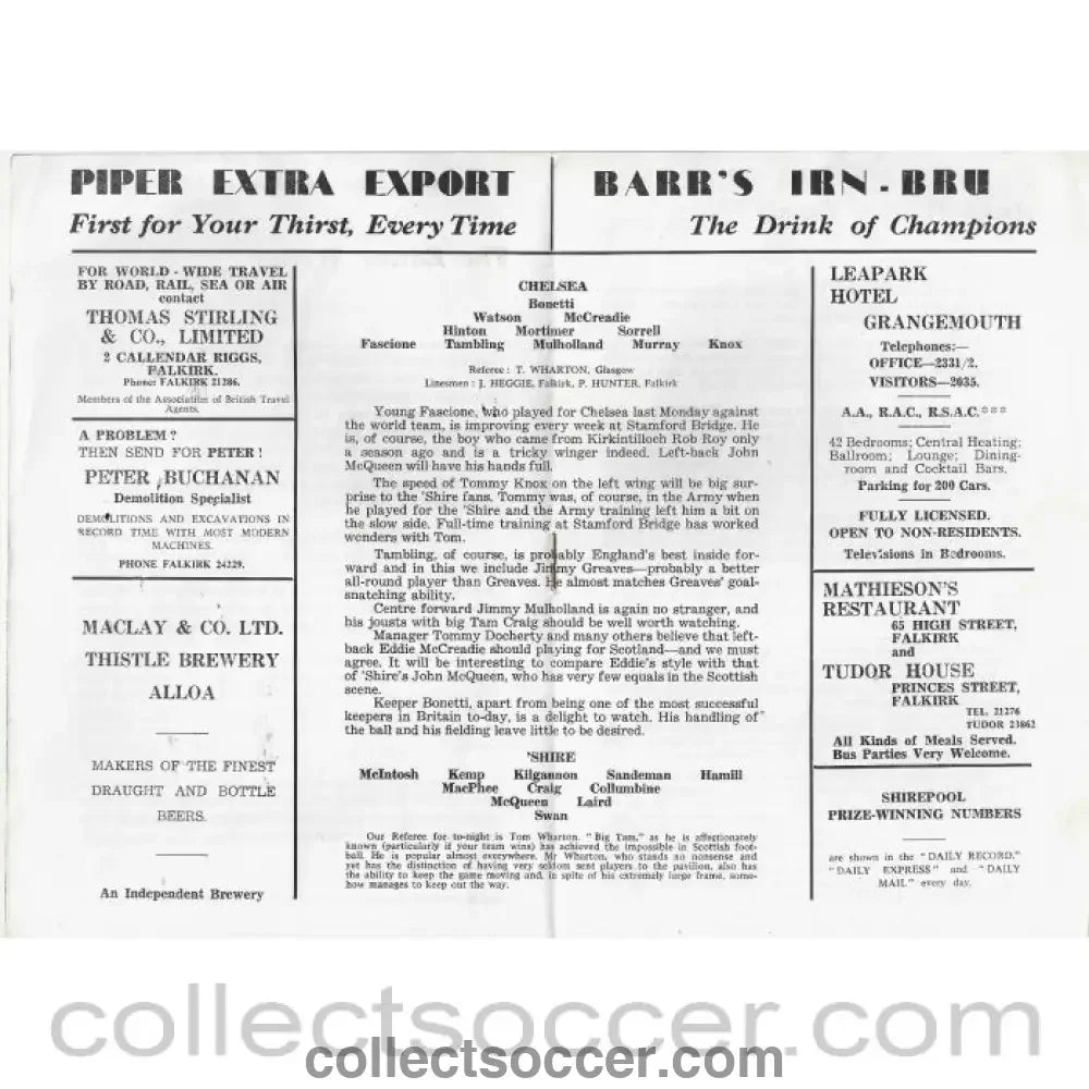 1963 - East Stirlingshire v Chelsea 28/10/1963 Official Football Programme - Collect Soccer