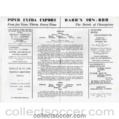 1963 - East Stirlingshire v Chelsea 28/10/1963 Official Football Programme - Collect Soccer