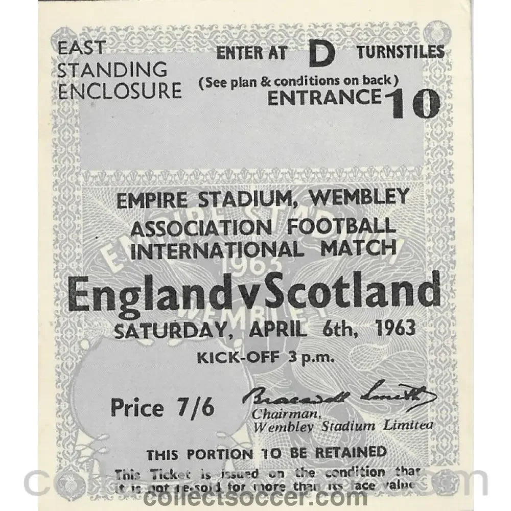 1963 England v Scotland Ticket - Collect Soccer