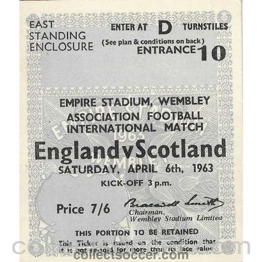 1963 England v Scotland Ticket - Collect Soccer