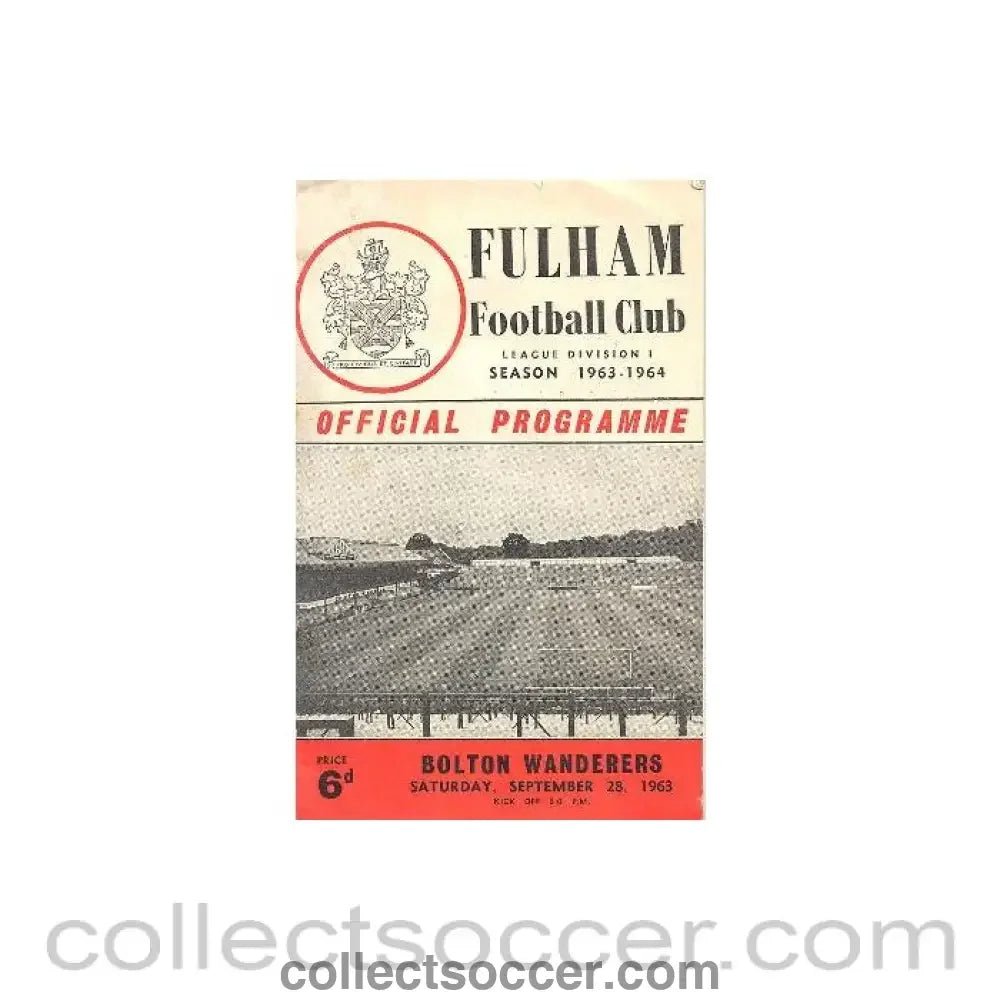 1963 - Fulham v Bolton Wanderers official programme 28/09/1963 Football League - Collect Soccer