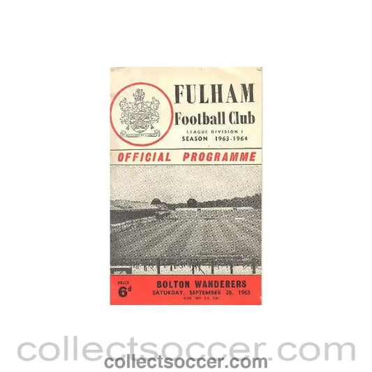 1963 - Fulham v Bolton Wanderers official programme 28/09/1963 Football League - Collect Soccer