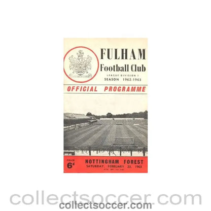 1963 - Fulham v Nottingham Forest official programme 23/02/1963 - Collect Soccer