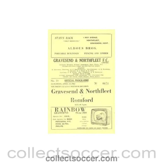1963 - Gravesend & Northfleet v Romford official programme 13/04/1963 - Collect Soccer