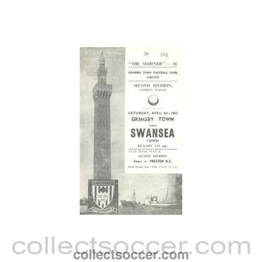 1963 - Grimsby Town v Swansea official programme 06/04/1963 Football League - Collect Soccer