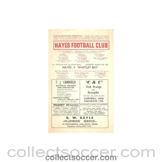 1963 - Hayes v Whitley Bay official programme 16/03/1963 - Collect Soccer