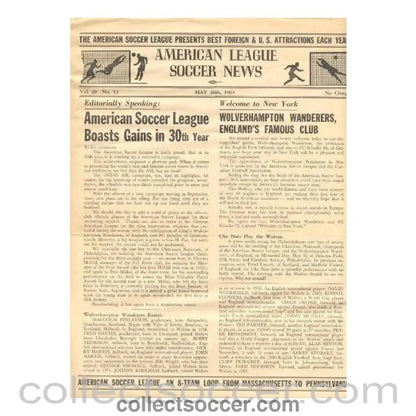 1963 - In the USA - Schalke Germany v Wolverhampton Wanderers official American League Soccer News programme of 26/05/1963 - Collect Soccer