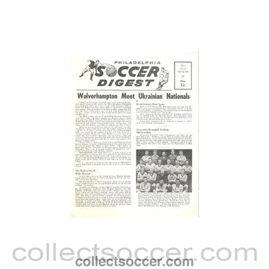 1963 - In the USA - Wolverhampton Wanderers v Ukraine Philadelphia Soccer Digest official programme No:30 of 30/05/1963 - Collect Soccer