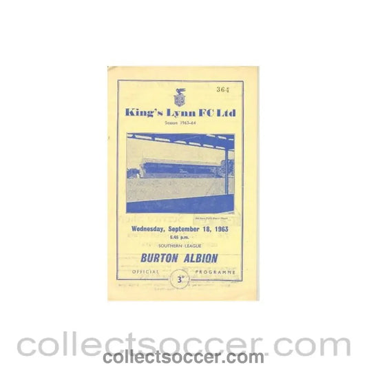 1963 - King's Lynn v Burton Albion official programme 18/09/1963 - Collect Soccer