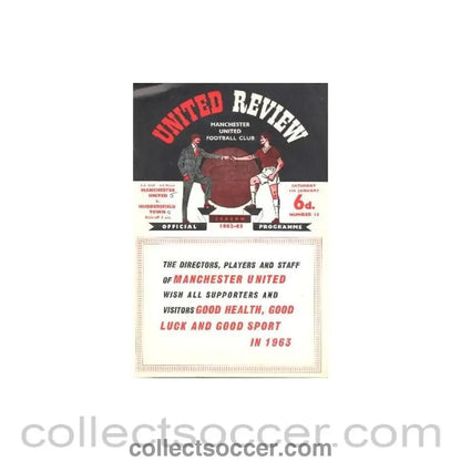 1963 - Manchester United v Huddersfield Town official programme 05/01/1963 - Collect Soccer