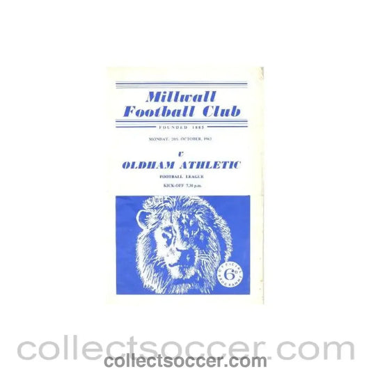 1963 - Millwall v Oldham Athletic official programme 28/10/1963 - Collect Soccer