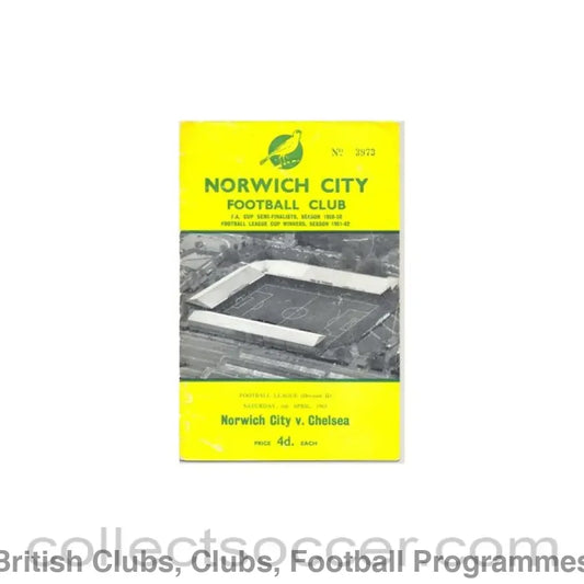 1963 - Norwich City vChelsea official programme 06/04/1963