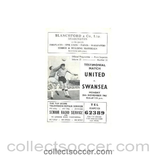 1963 - Oxford United v Swansea official programme 25/11/1963 - Collect Soccer