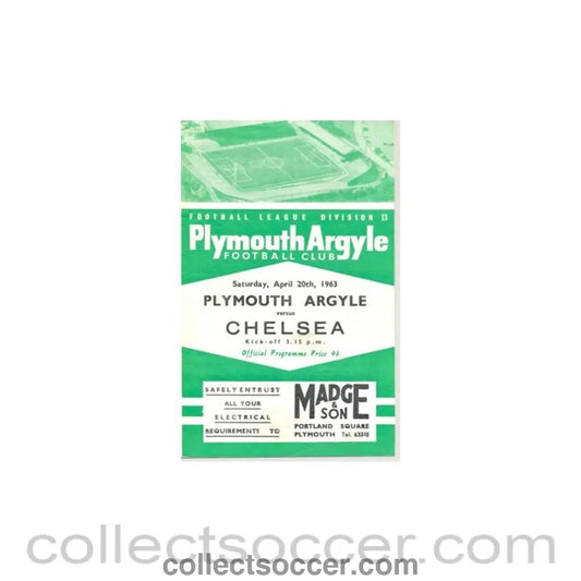 1963 - Plymouth Argyle v Chelsea official programme 20/04/1963