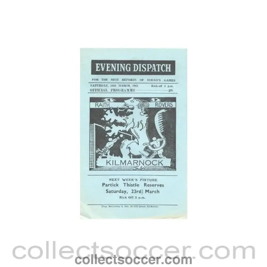 1963 - Raith Rovers v Kilmarnock official programme 16/03/1963 - Collect Soccer