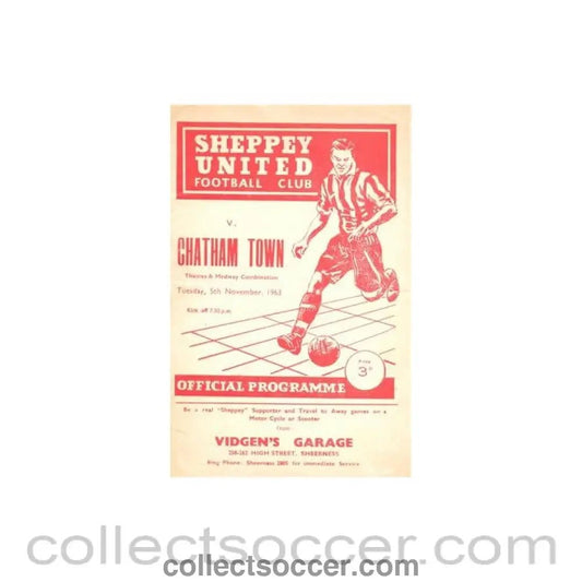 1963 - Sheppey United v Chatham Town official programme 05/11/1963 Thames & Medway Combination - Collect Soccer