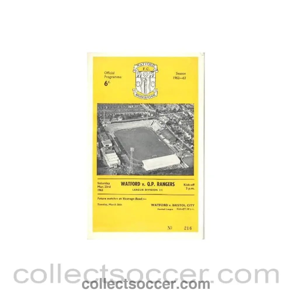 1963 - Watford v Queen's Park Rangers official programme 23/03/1963 - Collect Soccer