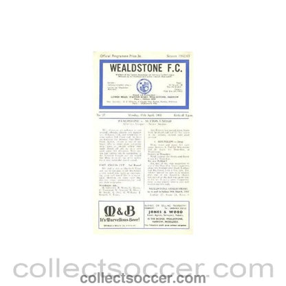 1963 - Wealdstone v Sutton United official programme 15/04/1963 - Collect Soccer