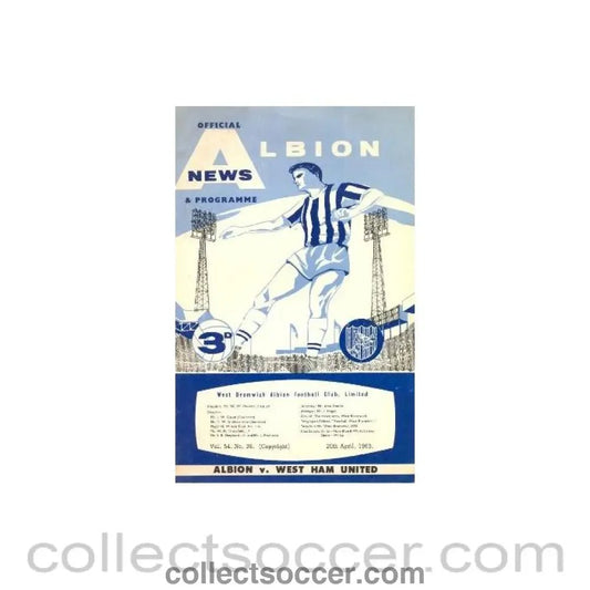 1963 - West Bromwich Albion v West Ham United official programme 20/04/1963 - Collect Soccer