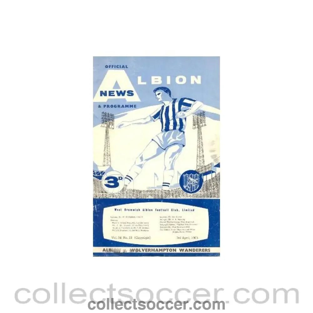 1963 - West Bromwich Albion v Wolverhampton Wanderers official programme 03/04/1963 - Collect Soccer