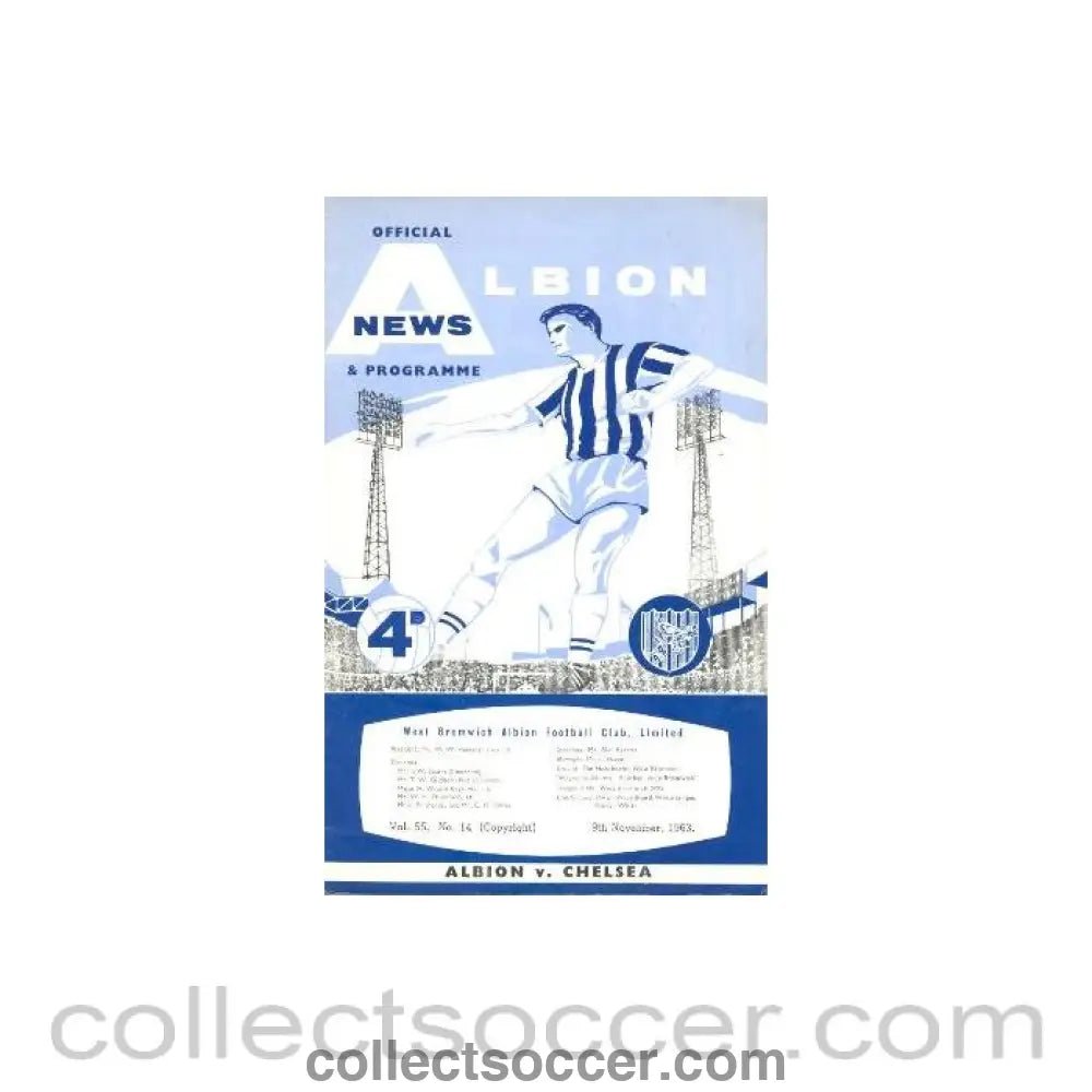 1963 - West Bromwich Albion vChelsea official programme 09/11/1963 - Collect Soccer
