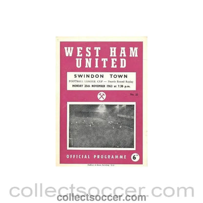1963 - West Ham United v Swindon Town official programme 25/11/1963 - Collect Soccer