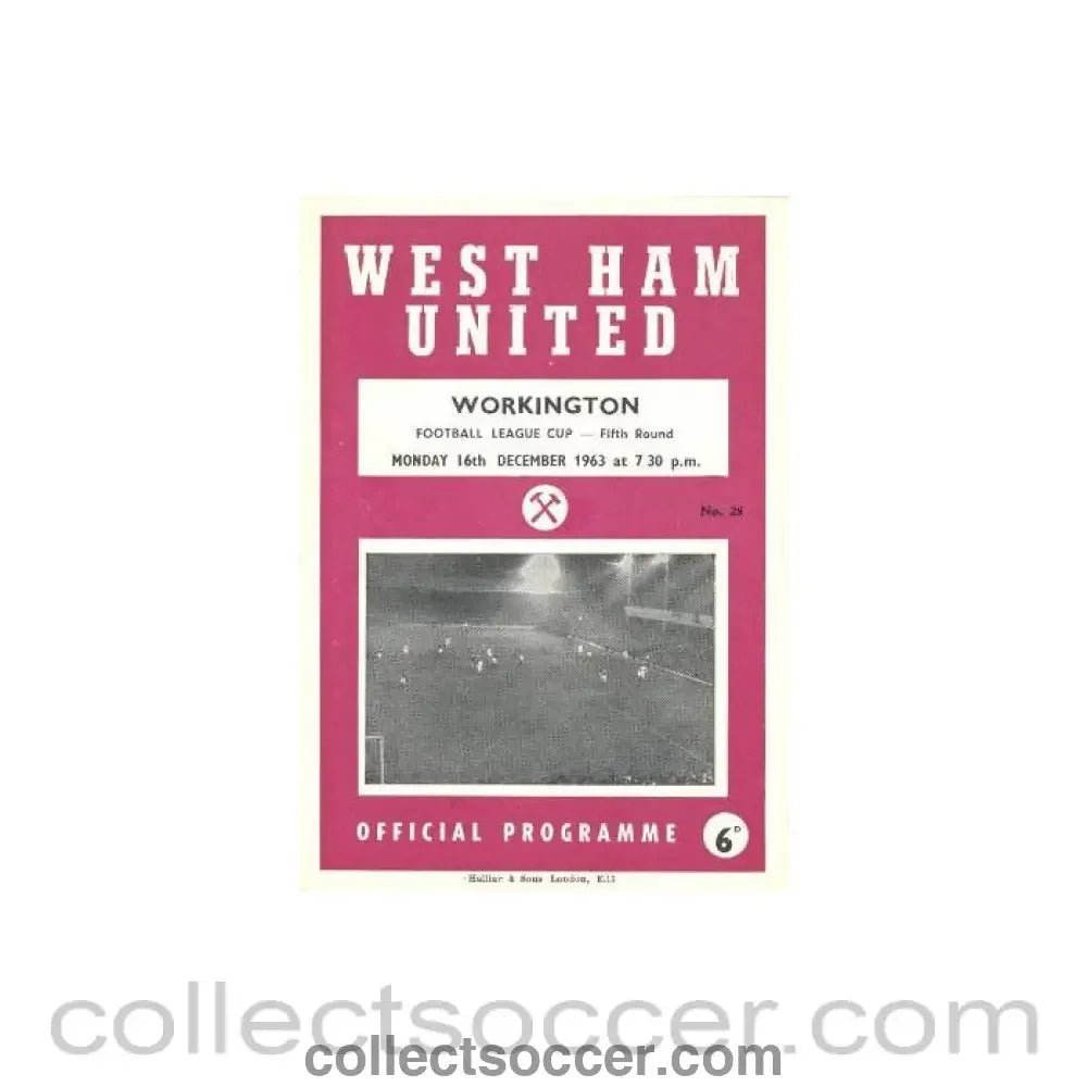 1963 - West Ham United v Workington official programme 16/12/1963 Football League Cup - Collect Soccer