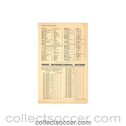 1963 - World Soccer Digest - England Home International Record from 1872 to 1963 - Collect Soccer