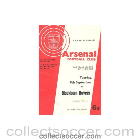1964 - Arsenal v Blackburn Rovers official programme 08/09/1964