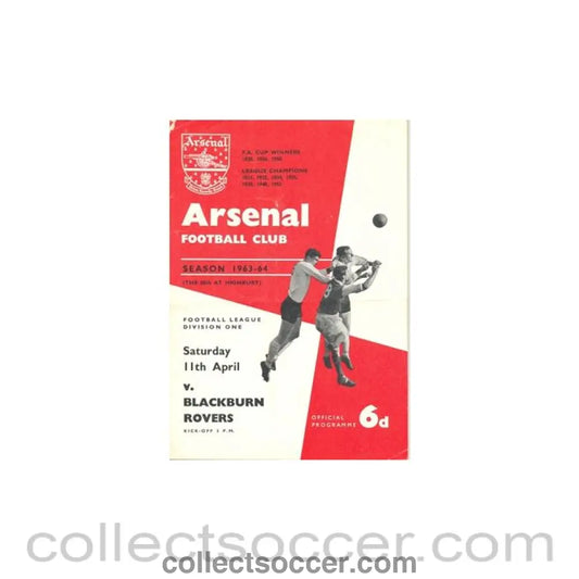 1964 - Arsenal v Blackburn Rovers official programme 11/04/1964