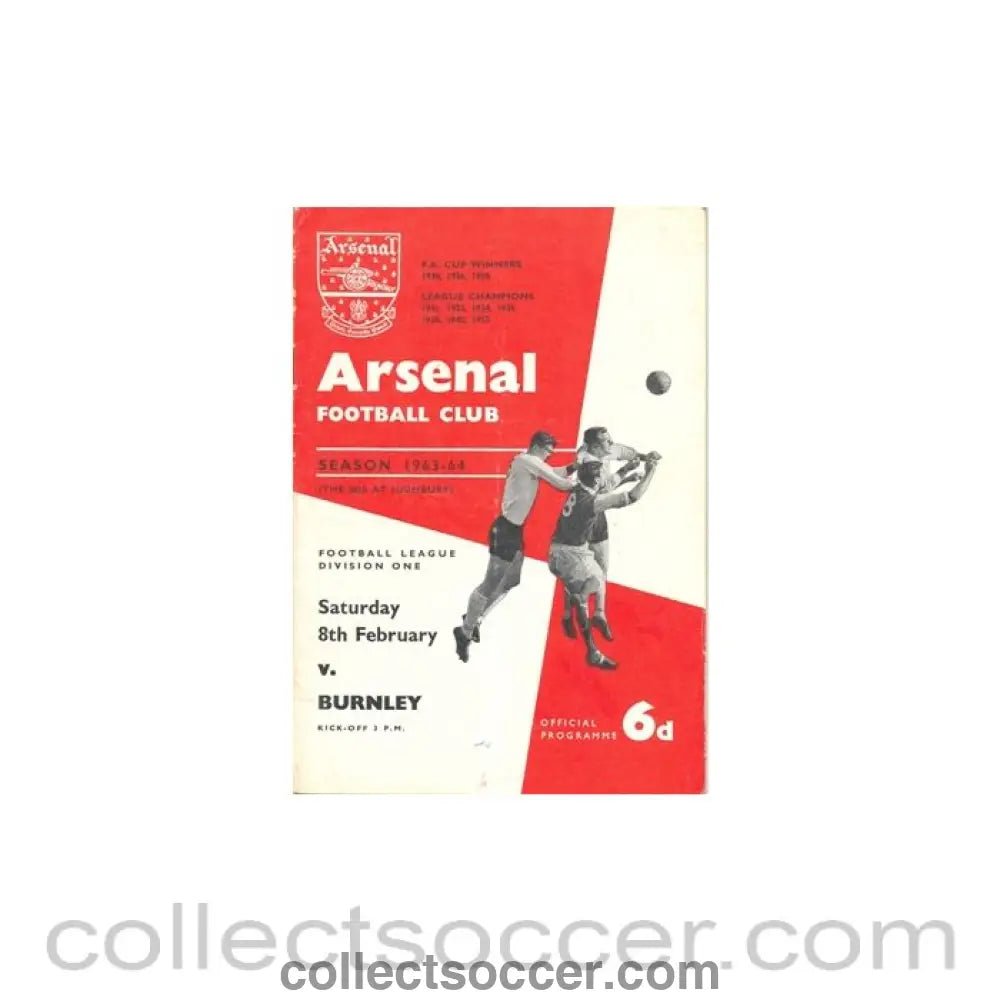 1964 - Arsenal v Burnley official programme 08/02/1964 Football League - Collect Soccer