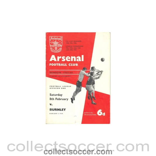 1964 - Arsenal v Burnley official programme 08/02/1964 Football League