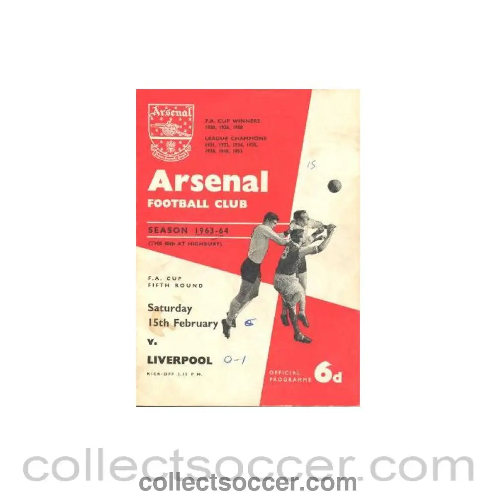 1964 - Arsenal v Liverpool official programme 15/02/1964