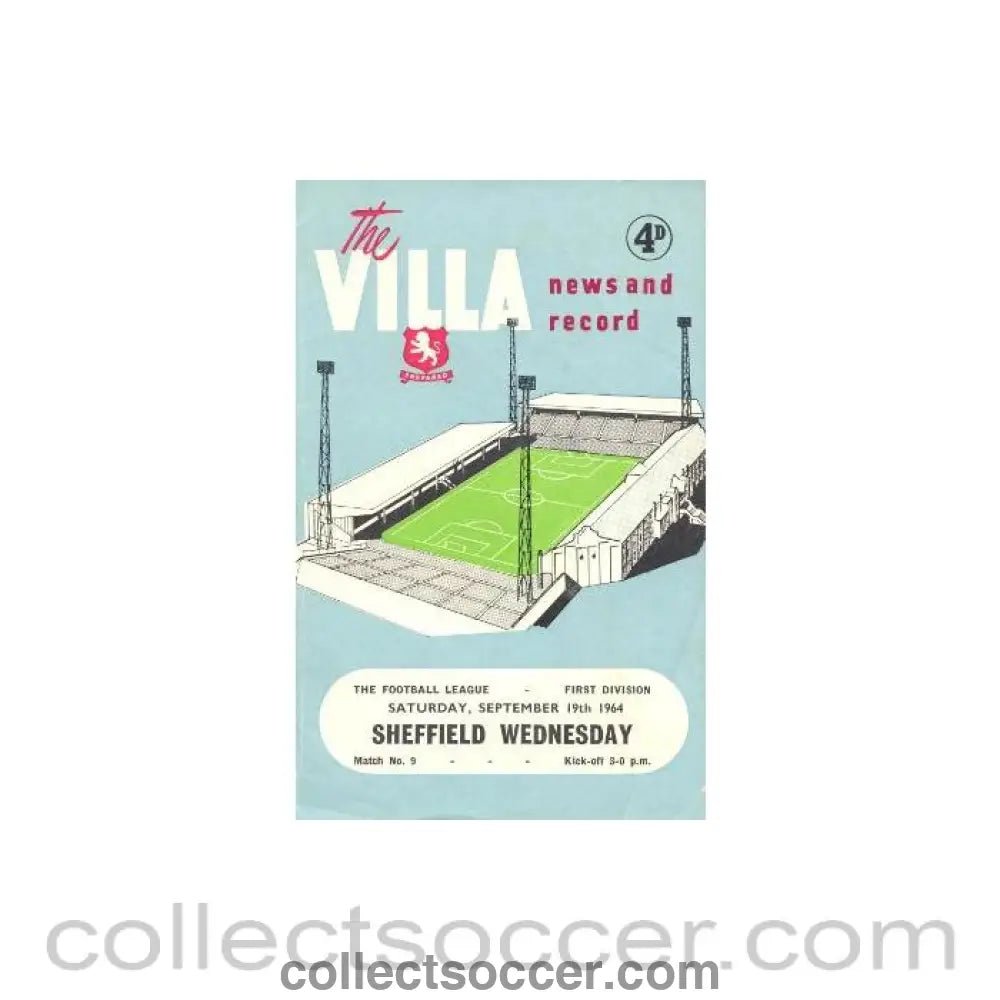 1964 - Aston Villa v Sheffield Wednesday official programme 19/09/1964 - Collect Soccer