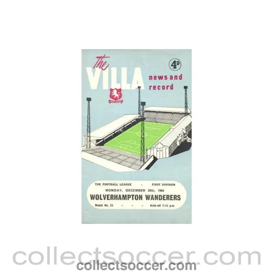 1964 - Aston Villa v Wolverhampton Wanderers official programme 28/12/1964 Football League