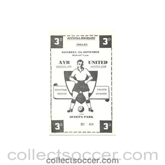 1964 - Ayr United v Queen's Park official programme 05/09/1964 - Collect Soccer