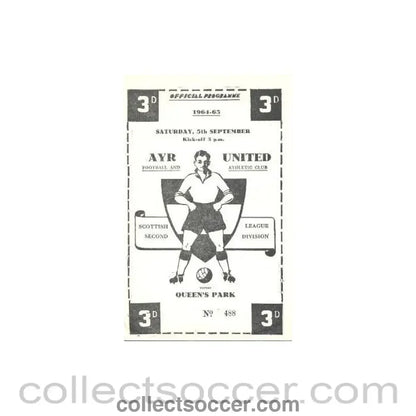 1964 - Ayr United v Queen's Park official programme 05/09/1964 - Collect Soccer