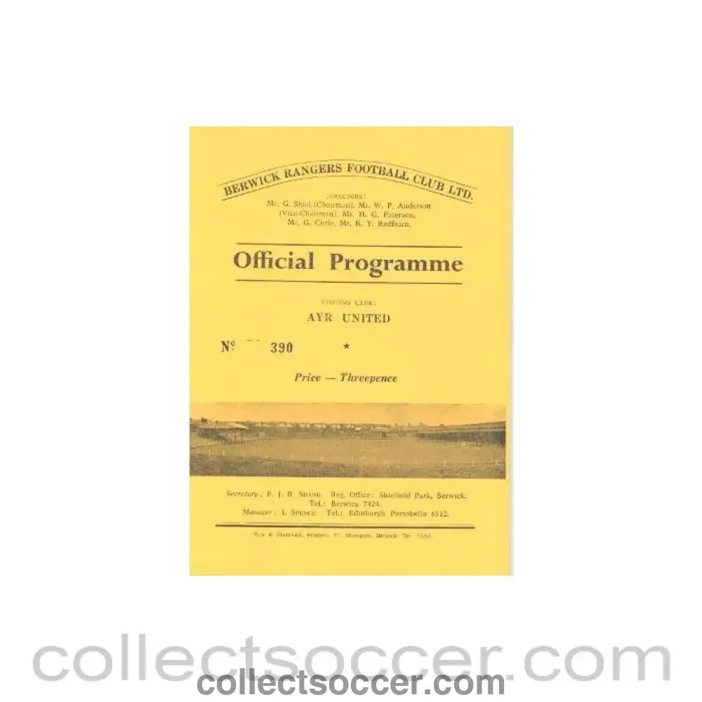 1964 - Berwick Rangers v Ayr United official programme 24.10/1964 - Collect Soccer