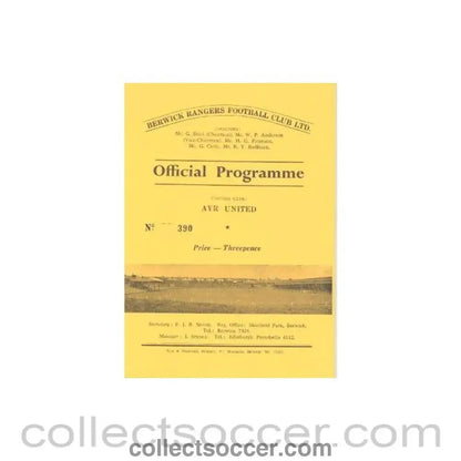 1964 - Berwick Rangers v Ayr United official programme 24.10/1964 - Collect Soccer