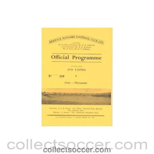1964 - Berwick Rangers v Ayr United official programme 24.10/1964 - Collect Soccer