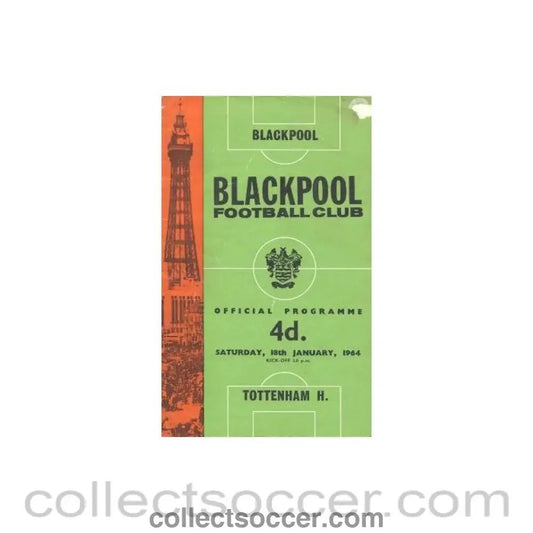 1964 - Blackpool v Tottenham Hotspur official programme 18/01/1964 - Collect Soccer