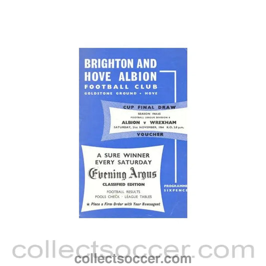1964 - Brighton & Hove Albion v Wrexham official programme 21/11/1964 Football League