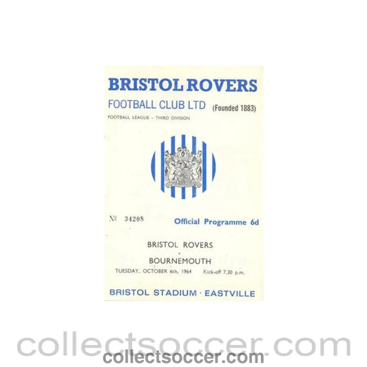 1964 - Bristol Rovers v Bournemouth official programme 06/10/1964 Football League