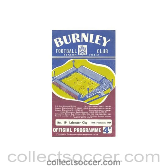1964 - Burnley v Leicester City official programme 18/02/1964