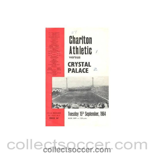 1964 - Charlton Athletic v Crystal Palace official programme 15/09/1964 - Collect Soccer