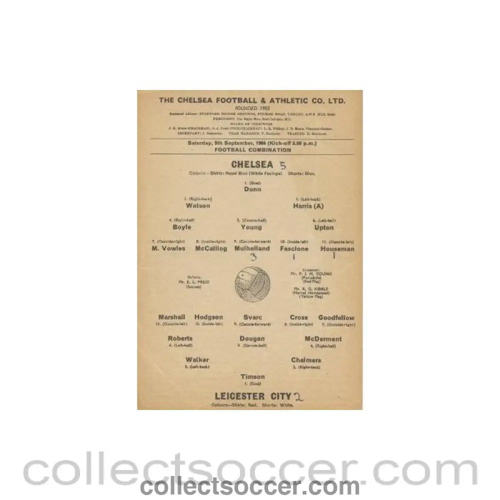 1964 - Chelsea Reserves v Leicester City Reserves official programme 05/09/1964Chelsea Version