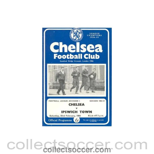 1964 - Chelsea v Ipswich Town official programme 22/02/1964